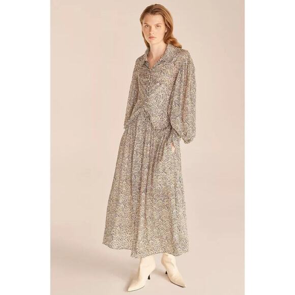 Rebecca Taylor Fleur Ruffle Dress in Speckled Fleur Olive Combo - Picture 1 of 12